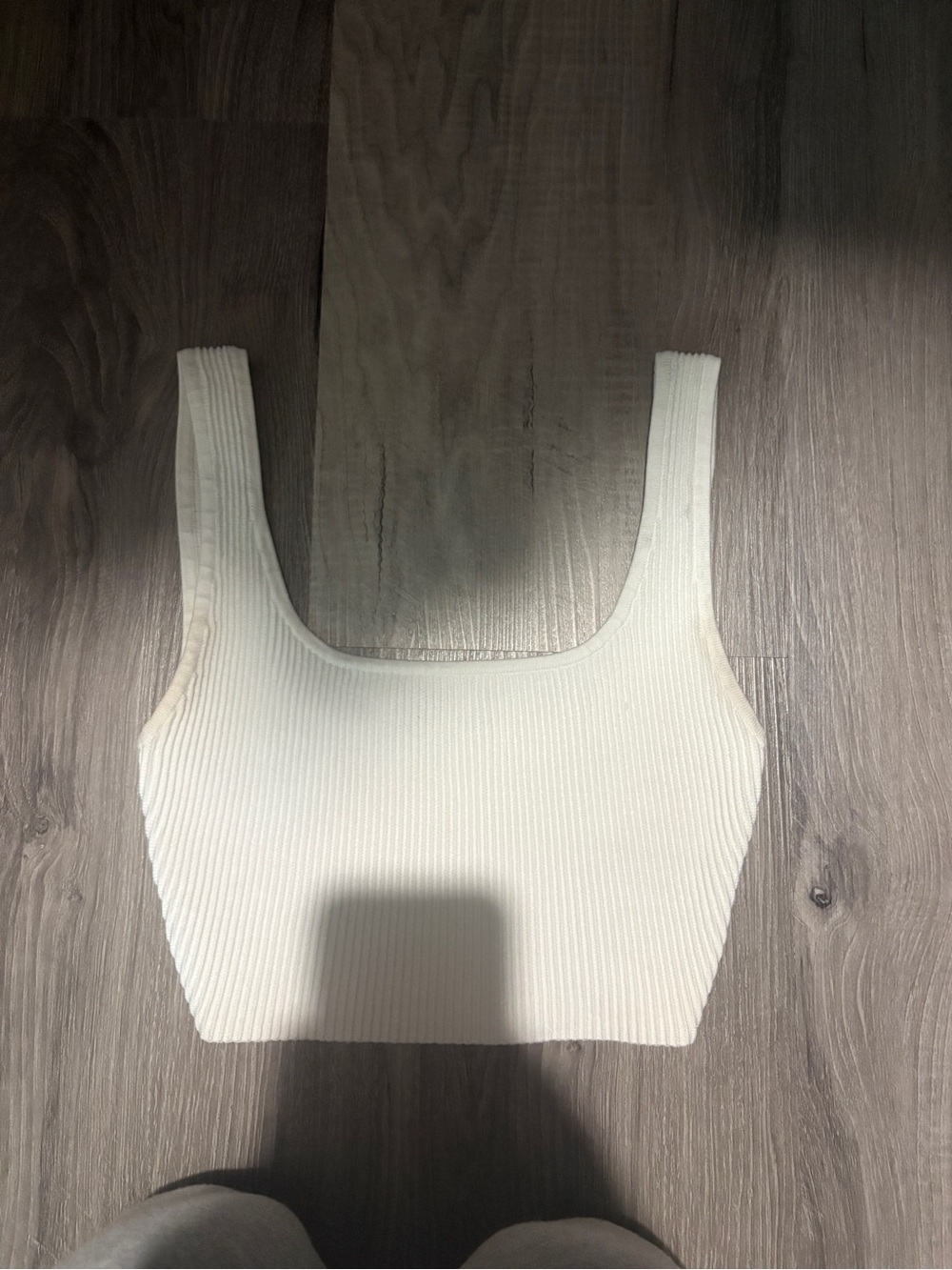 Babaton White Ribbed Square-Neck Crop Tank